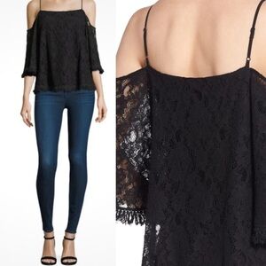 Bailey 44 Womens Tusk Lace Black Cold Shoulder Pullover Top Blouse Size Medium